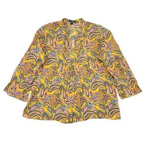 Lauren Ralph Lauren Top Plus Size 1X Multicolor Paisley Floral Ruffle Trim
